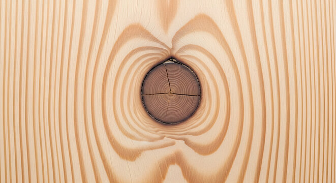 Close-up of a wooden texture featuring a knothole surrounded by concentric wood grain patterns.