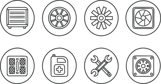 Black and white for hvac maintenance tools and components radiator filter fluid