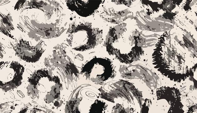Abstract expressionist painting dynamic brushstrokes in black and white