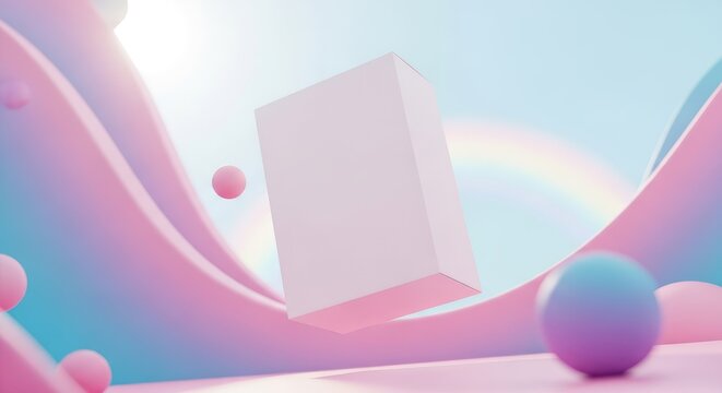 Abstract D Pink and Blue Floating Shapes With Rainbow Light