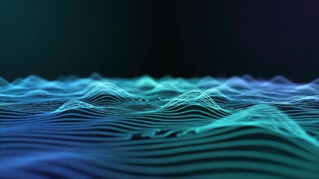 Abstract digital landscape of flowing lines, creating a gradient blue and teal wave pattern in a digital art visualization.