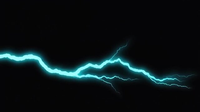 Lightning strike glowing with intense blue plasma energy flashes in a dark sky creating a dramatic and powerful visual effect