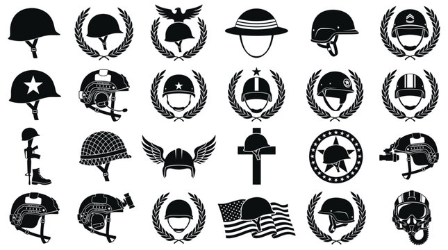 Memorial day may 27 usa military helmets headgear icon set