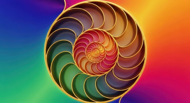 A stunning seamless repeating pattern featuring the intricate golden ratio spiral found in the elegant chambered nautilus shell, complex, fabric, continuous