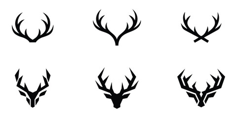 Fototapeta premium Deer antler and stag head icon set