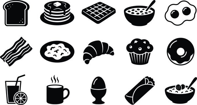 Black and white breakfast food 16 symbols bread