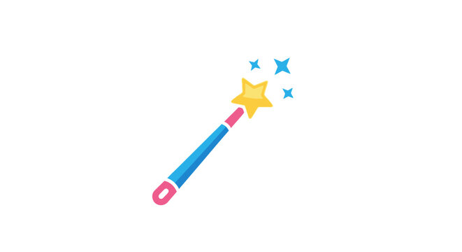 Cartoon magic wand with stars on white background isolated illustration