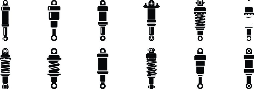 Shock Absorber Vector Icon Set with Car Suspension and Automotive Damper Symbols