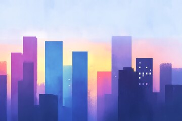 Fototapeta premium Vibrant cityscape at dusk