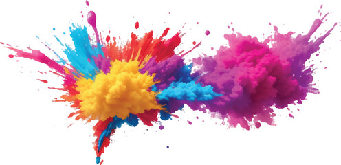 Fototapeta premium Bright colorful powder cloud bursting on white background with powder paint explosion holi festival clouds holi colors burst multi colored isolated on white dust explosion