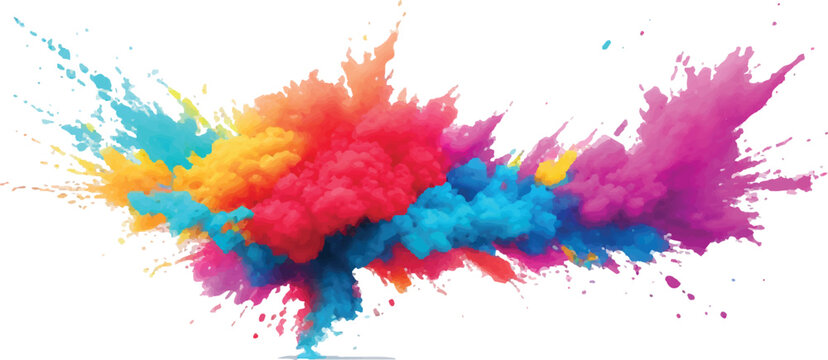 Dynamic cloud of red blue yellow powder exploding powder paint explosion white background colorful explosion holi festival clouds holi colors burst multi colored