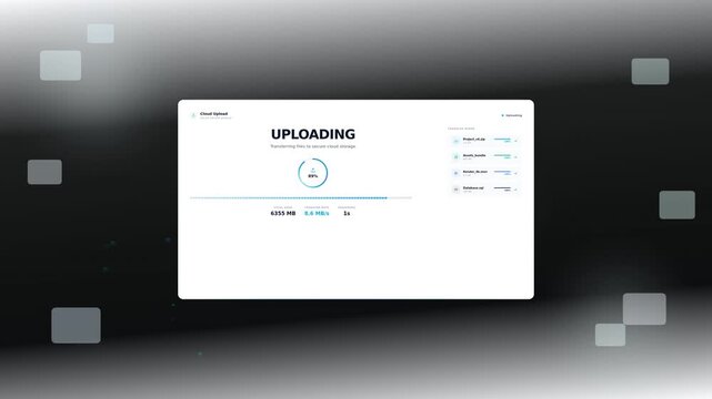 A computer screen displaying a simple file upload interface with a progress indicator, set against a dark, abstract background