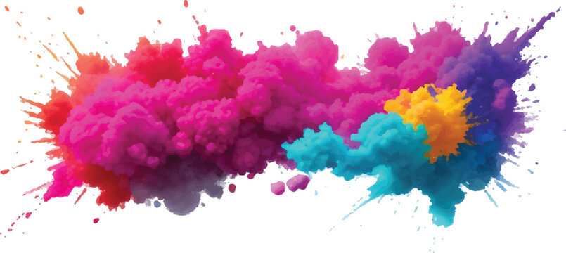 Bright pink and red powder exploding with hints of blue and yellow explosion abstract background colorful energetic gradation isolated movement multicolored particle powdered