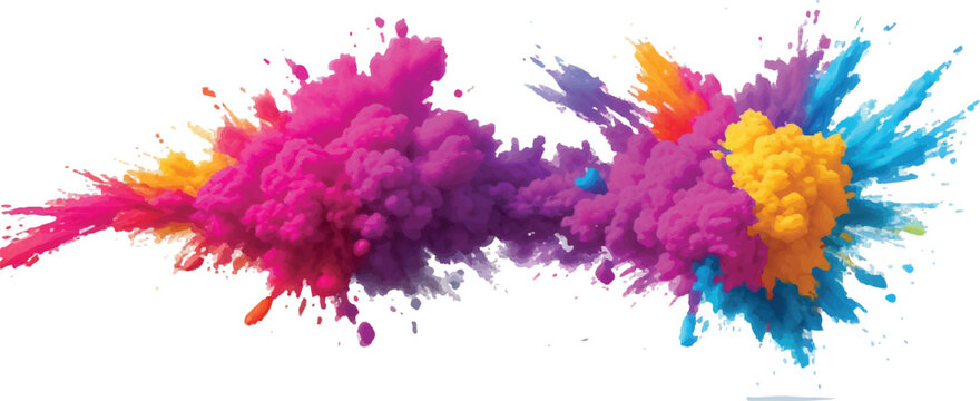Explosion of colored powder clouds isolated on white background with powder paint explosion effect cloud colorful festival abstract background isolated creative decoration