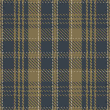 Classic navy and beige tartan plaid pattern with textured diagonal stripes for textile, fashion, wrapping, wallpaper, and timeless decorative surface design. Vector illustration.
