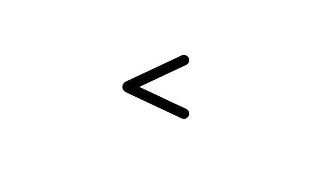 Black "less than" math symbol animation, transparent background, 4k video
