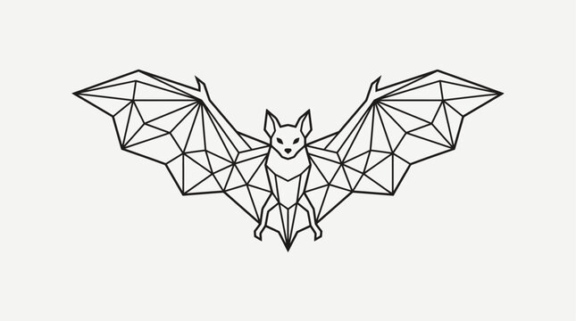 Bat geometric design depicts a stylized nocturnal creature constructed with sharp lines and intricate triangular mesh patterns.