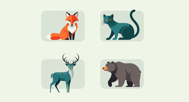 Animals such as a fox, cat, deer, and bear are illustrated.