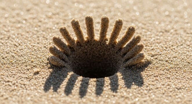 Antlion Larva Hidden in Sand Trap Pit, Actively Hunting for Prey