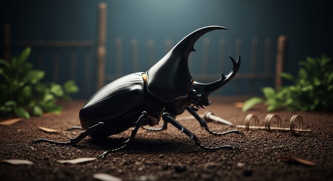 Massive Horned Goliath Beetle Emerges From Dark Soil in Detailed Macro Wildlife Portrait
