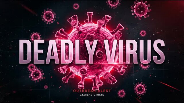 Deadly virus text with large red microscopic cell central.