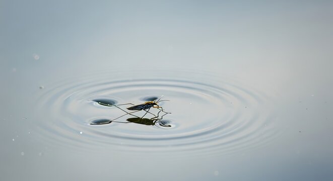 A Water Strider Insect Glides Gracefully Across Rippling Water Surface