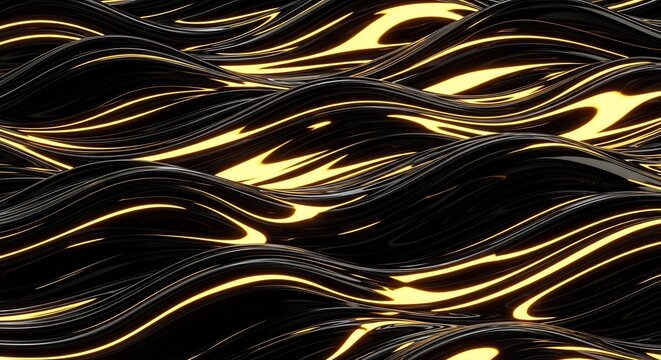 Abstract Flowing Dark Waves with Golden Light Streaks.
