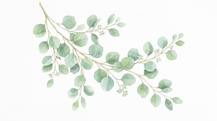 Obraz premium Fresh Green Leaves Illustration with Soft Watercolor Details