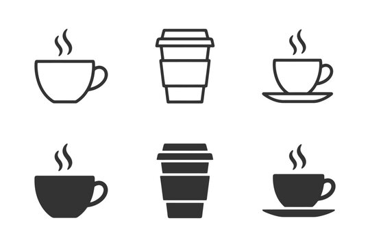 Minimalistic coffee cup and takeaway cup icon set.