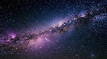 Fototapeta premium Dark night sky filled with bright milky way galaxy countless shining stars and soft purple nebula showing beautiful deep space astronomical landscape