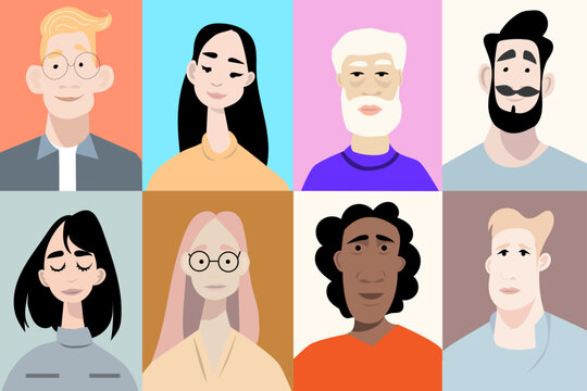 Colecci&oacute;n de retratos ilustrados de personas diversas con estilo minimalista y colorido
