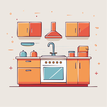 Modern Kitchen Countertop with Sink and Oven Illustration