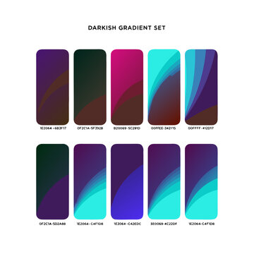 Set of ten dark gradient color palettes with specific hex codes