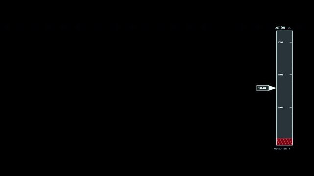 Vertical scrolling altitude tape with a digital readout and scale markings in a clean white HUD style. Animated telemetry data loops seamlessly for video compositing.