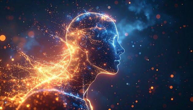 Human Brain with Glowing Neural Connections.