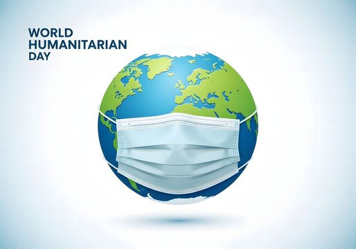 World humanitarian day earth globe with face mask