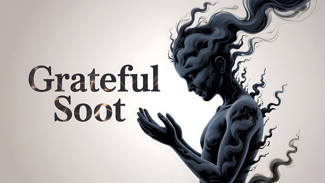A grateful figure made of soot rises with smoke, expressing emotions.