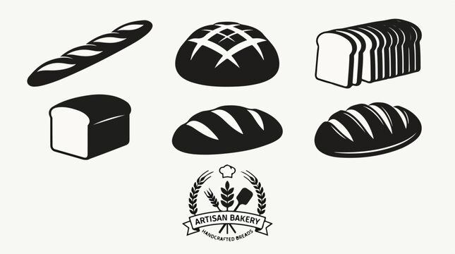 Assorted freshly baked bread loaves and rolls with different shapes and textures on a white background
