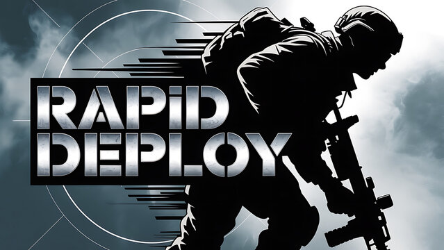 Soldier rapidly deploys with rifle in cloudy dark environment