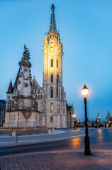 Obraz premium the Matthias Church in Budapest at blue hour Hungary Europe