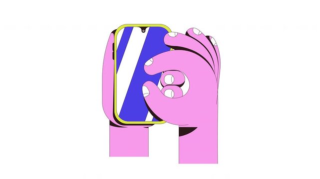 Pinch zoom gesture on phone screen neubrutalism user interaction animation. Resize enlarge. Touchscreen navigation. Animated mobile UI UX explainer. Smartphone 4K video. Tutorial 2D motion graphic