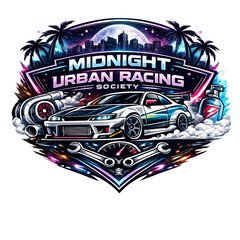 Obraz premium midnight racing society, racing logo, street racing emblem, motorsport branding, aggressive typography, speed concept, custom car logo, performance automotive, bold emblem, racing badge, underground r