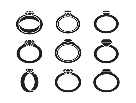 Vector illustration of various ring designs in flat style