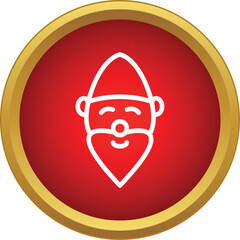 Obraz premium White outline of a bearded gnome head with a pointed hat inside a red circle button