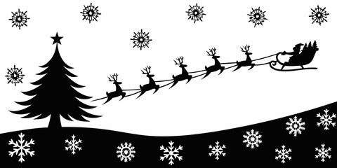 santa claus and reindeer silhouette with christmas tree © Bablu