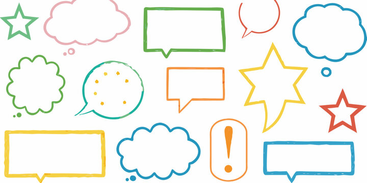 colorful speech bubbles and thought balloons hand drawn style