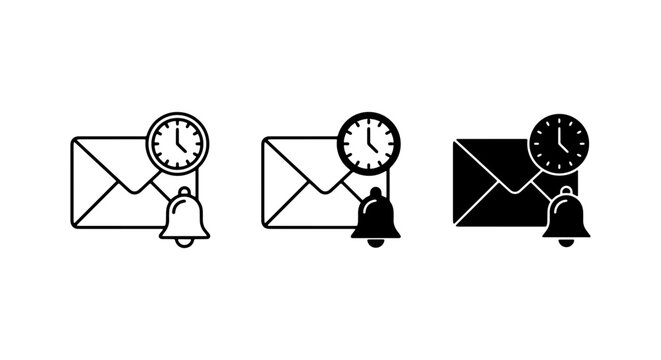 Email Notification Icons, Message Alert Symbols, Time Stamp Vector Set, Communication Reminders
