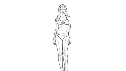 A woman in 2D CAD illustration wears a bikini standing upright © Stock Image Paradise