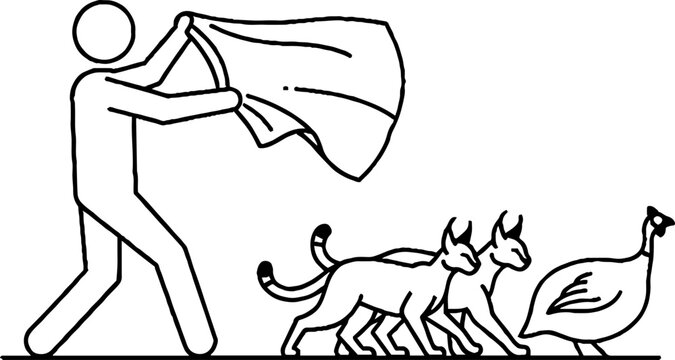 Person herding cats and a bird with cloth