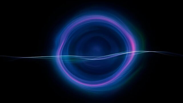 Abstract background with glasses refraction and dispersion blue and violet light ring, glowing wave dark space, abstract background with glasses refraction and dispersion glowing black background